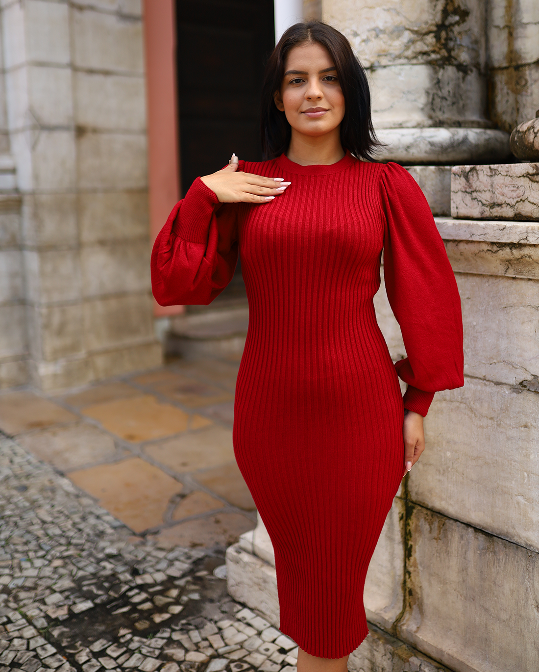 Vestido de tricot manga longa