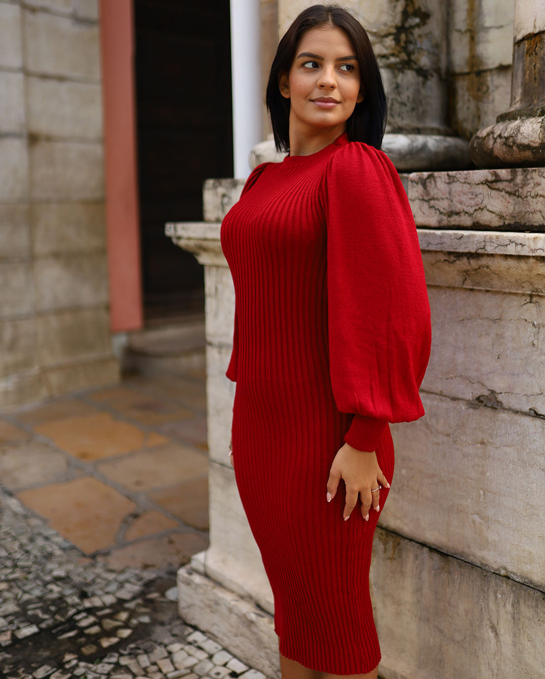 Vestido de tricot manga longa