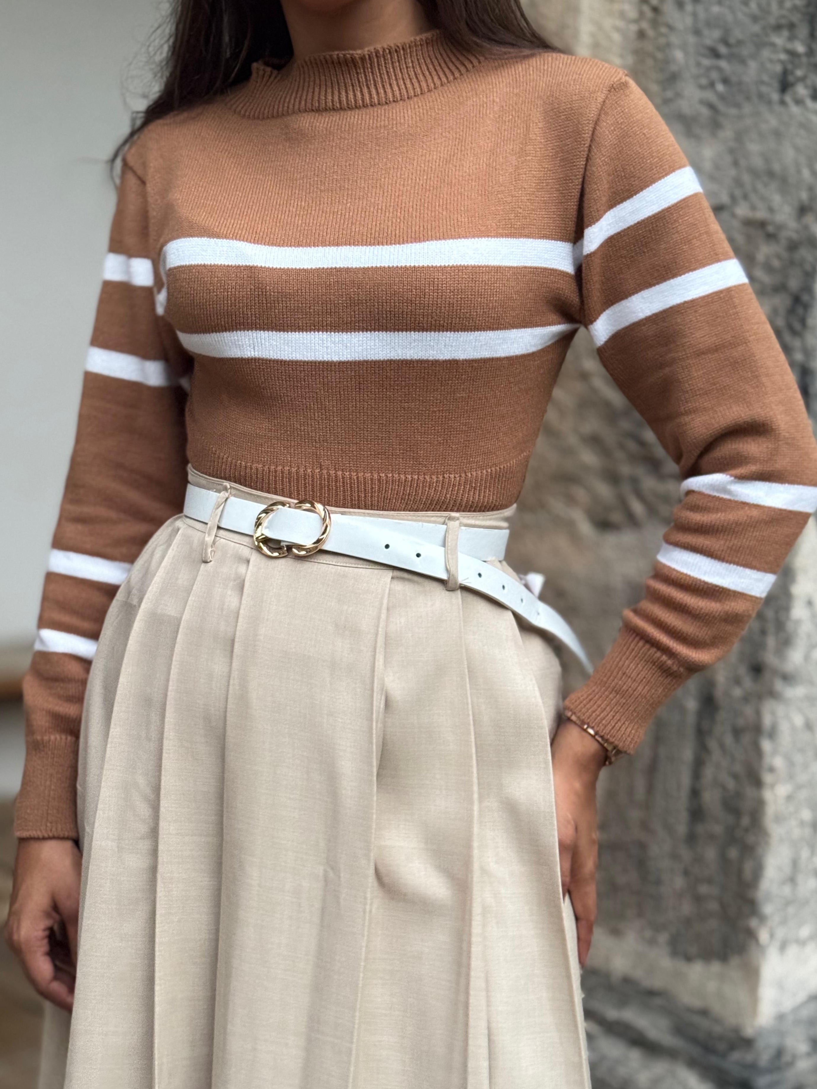 Blusa tricot listrada manga longa
