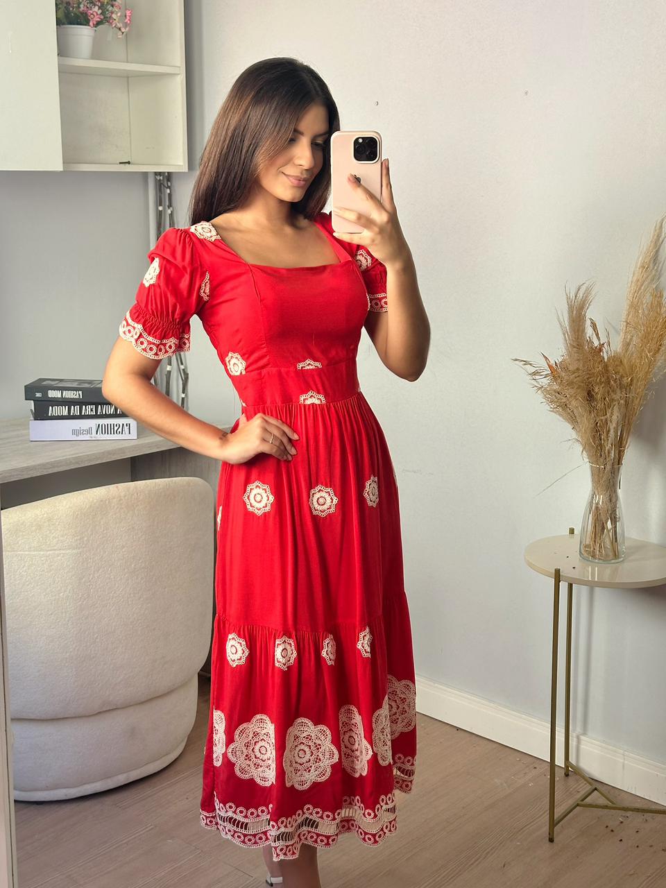 Vestido Florido Vermelho