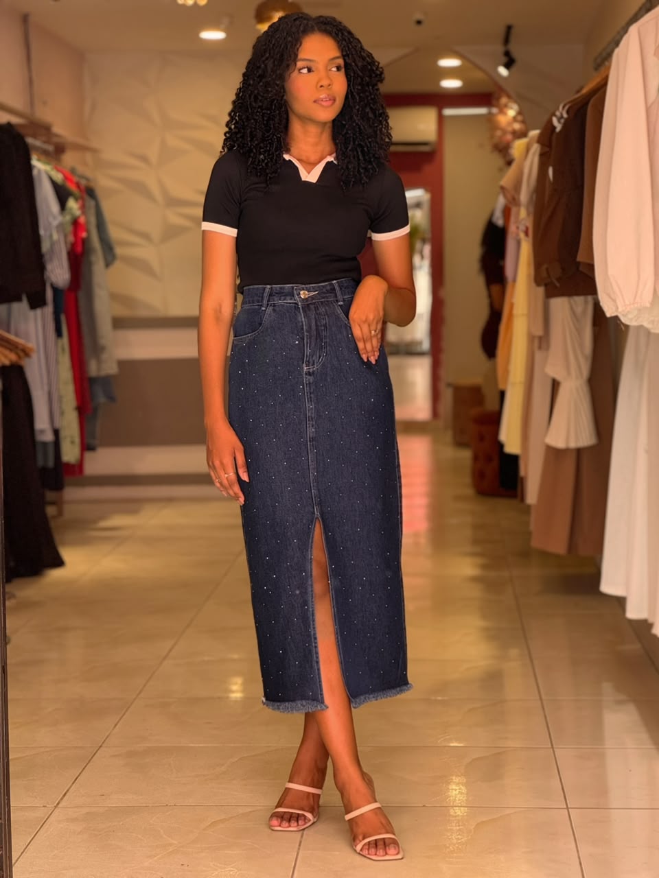 SAIA MIDI COM APLICAÇÃO DE STRASS